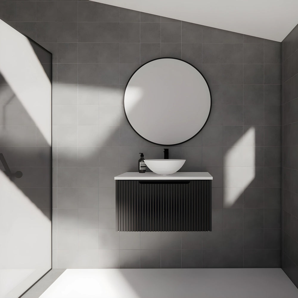 RIVA VIENNA MATTE BLACK 750MM SINGLE BOWL WALL HUNG VANITY