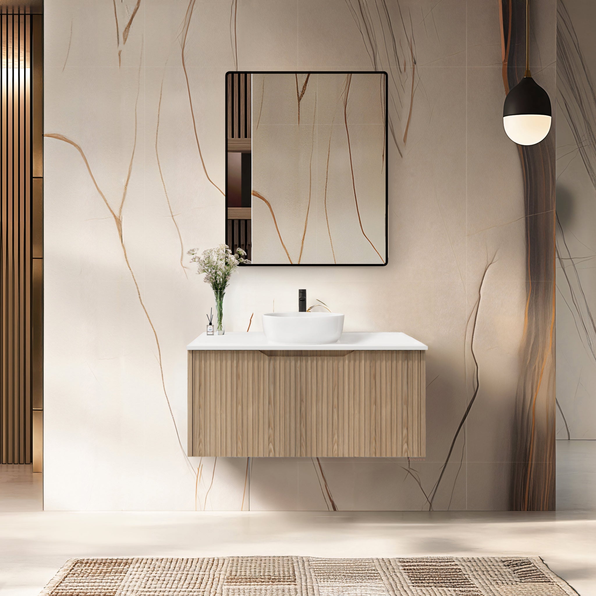 RIVA VIENNA AMERICAN OAK 900MM SINGLE BOWL WALL HUNG VANITY