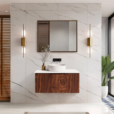 RIVA VIENNA BROWN OAK 900MM SINGLE BOWL WALL HUNG VANITY