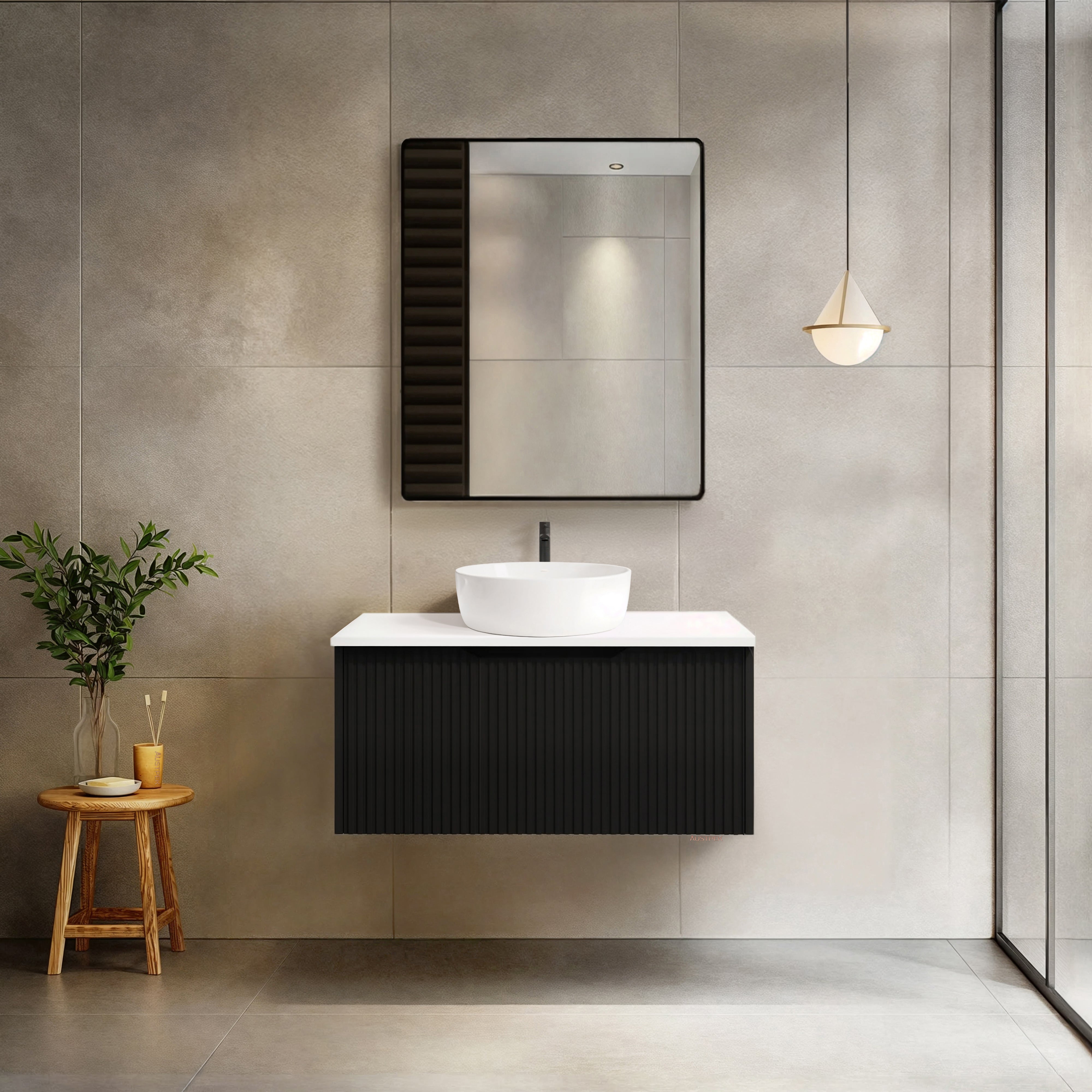 RIVA VIENNA MATTE BLACK 900MM SINGLE BOWL WALL HUNG VANITY