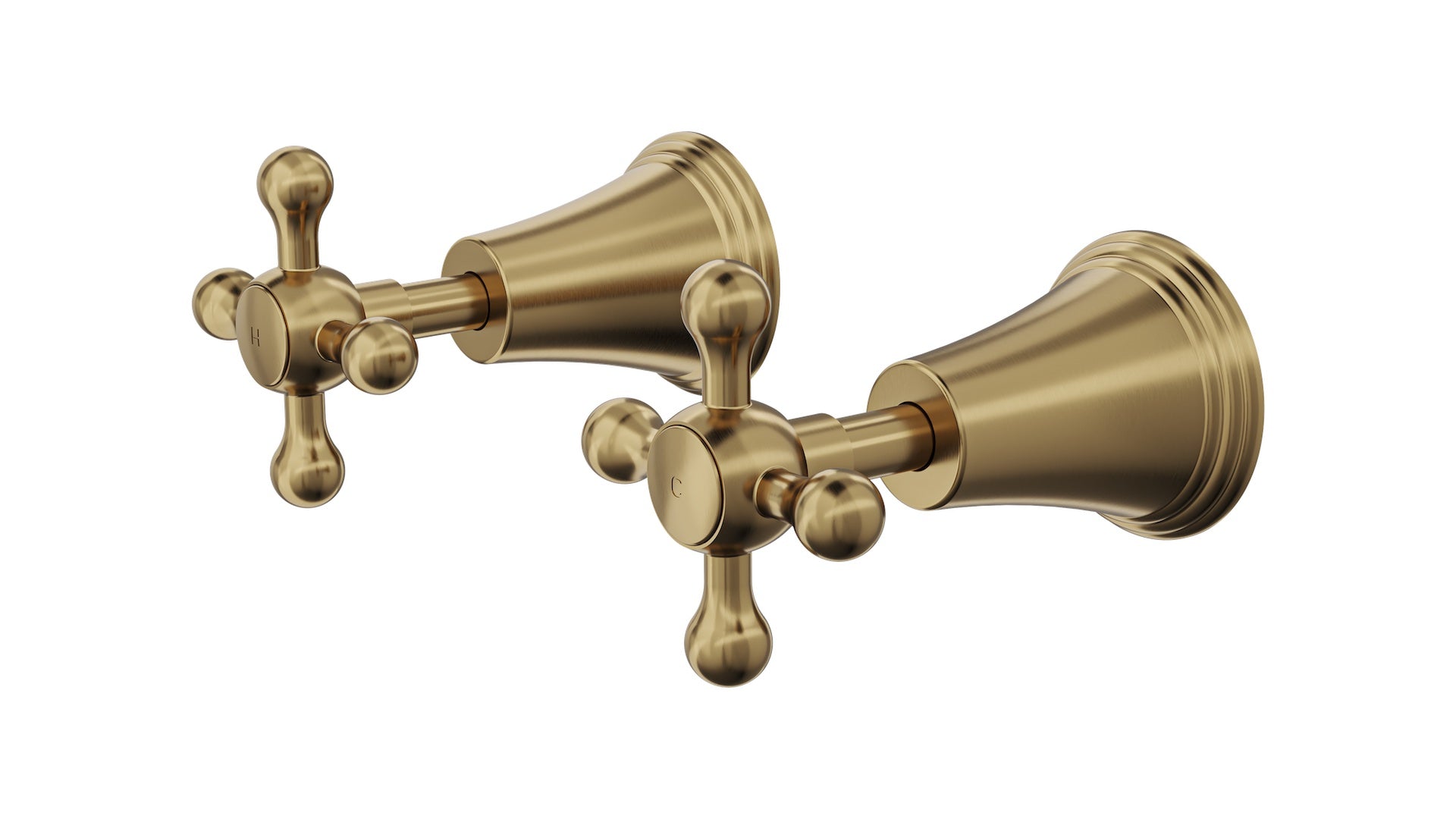 LINSOL VINTAGE CROSS HANDLE WALL TOP ASSEMBLIES BRUSHED BRASS