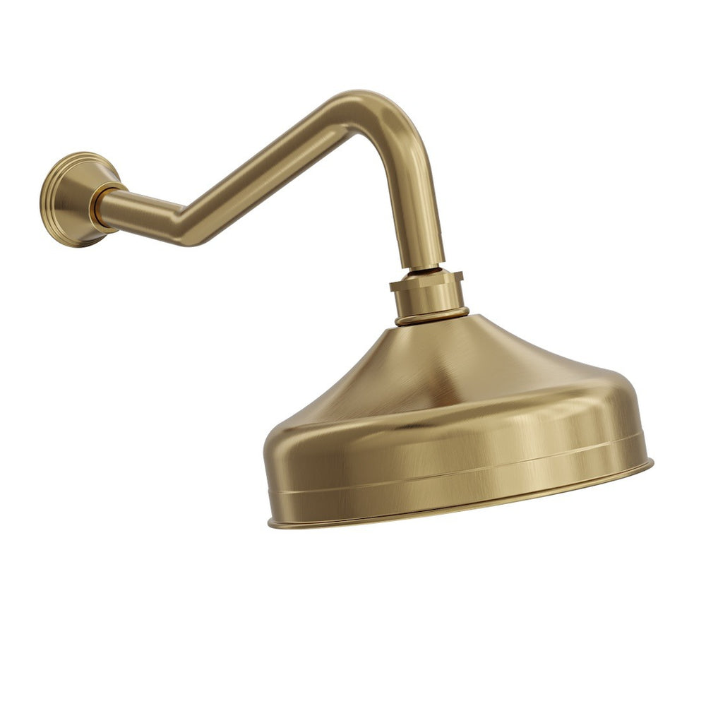LINSOL VINTAGE SHOWER HEAD AND WALL ARM 205MM BRUSHED BRASS