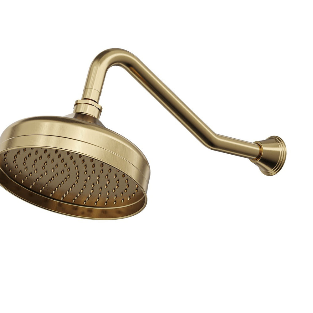 LINSOL VINTAGE SHOWER HEAD AND WALL ARM 205MM BRUSHED BRASS
