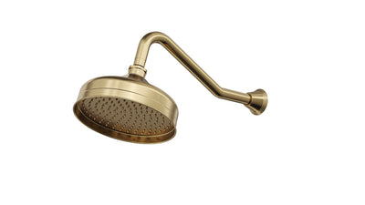 LINSOL VINTAGE SHOWER HEAD AND WALL ARM 205MM BRUSHED BRASS