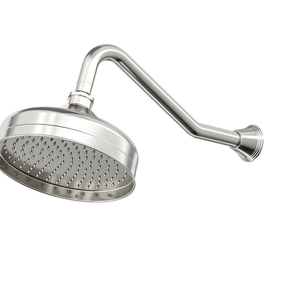 LINSOL VINTAGE SHOWER HEAD AND WALL ARM 205MM BRUSHED NICKEL