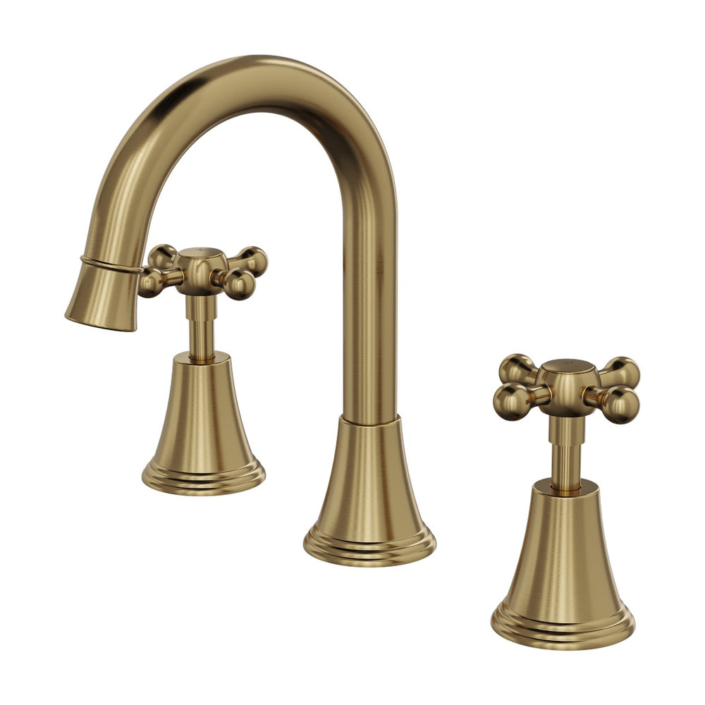 LINSOL VINTAGE CROSS HANDLE BASIN SET BRUSHED BRASS