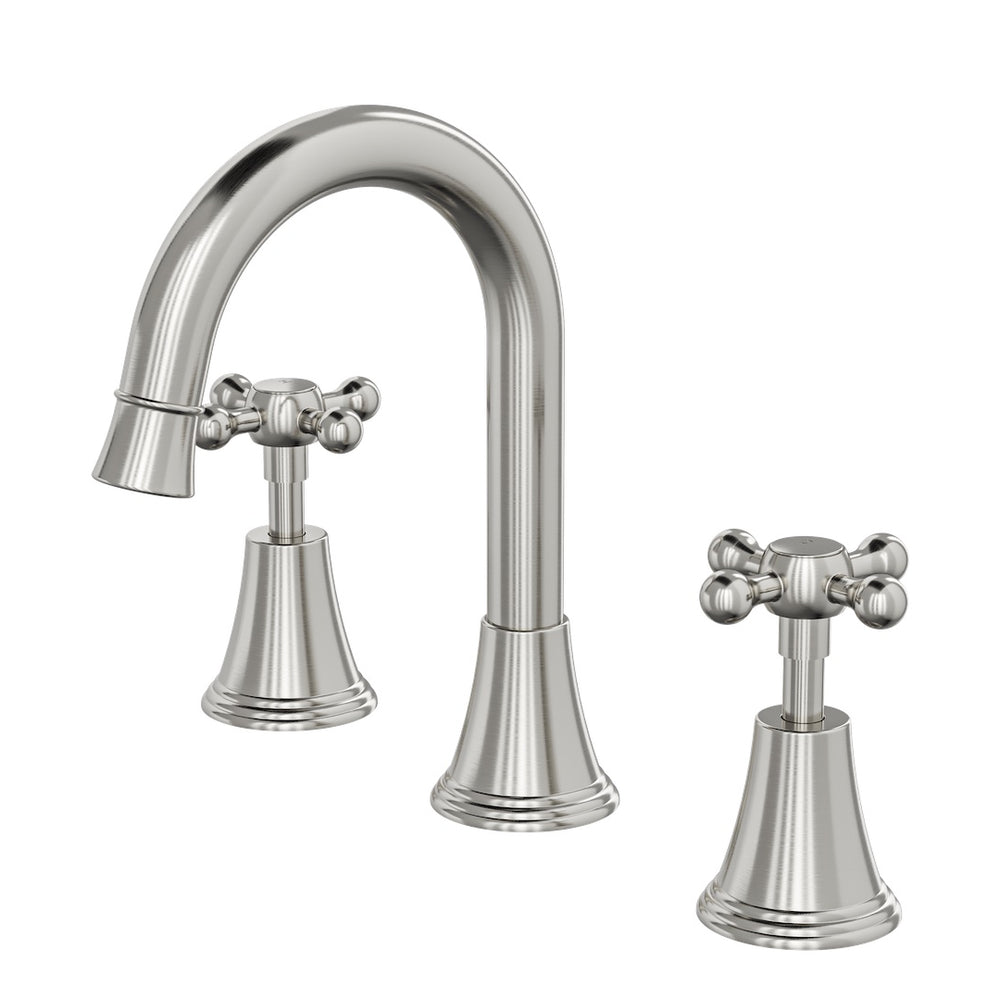LINSOL VINTAGE CROSS HANDLE BASIN SET BRUSHED NICKEL
