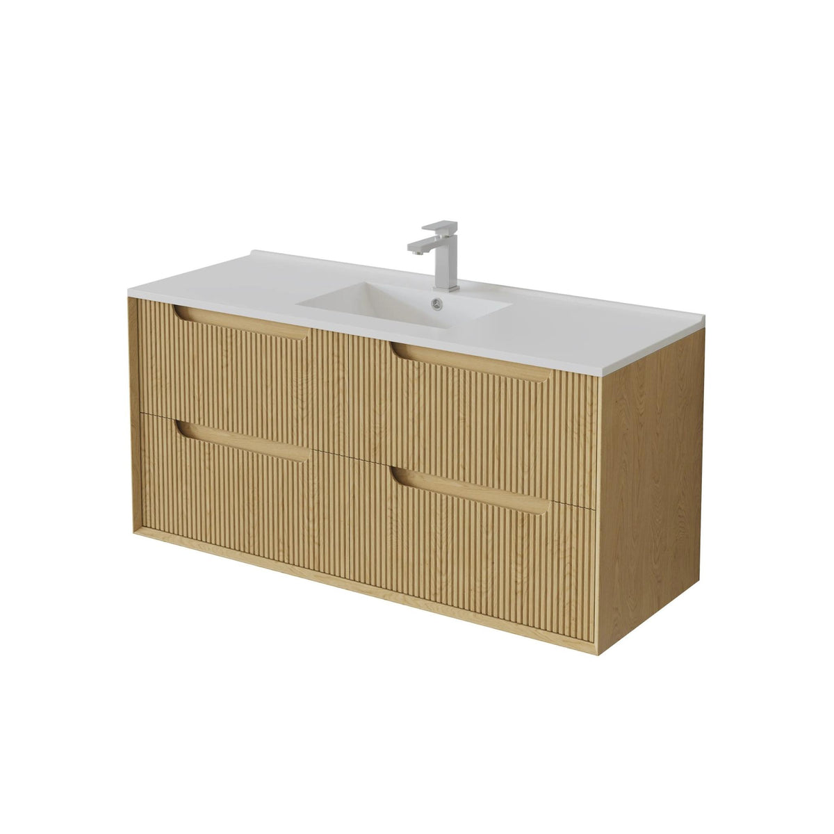 VITO BROOKLYN RED OAK FLUTED 1200MM SINGLE BOWL WALL HUNG VANITY