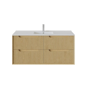 VITO BROOKLYN RED OAK FLUTED 1200MM SINGLE BOWL WALL HUNG VANITY