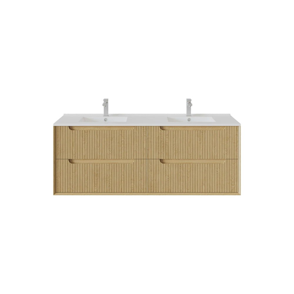 VITO BROOKLYN RED OAK FLUTED 1500MM DOUBLE BOWL WALL HUNG VANITY