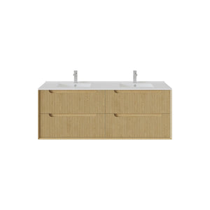VITO BROOKLYN RED OAK FLUTED 1500MM DOUBLE BOWL WALL HUNG VANITY