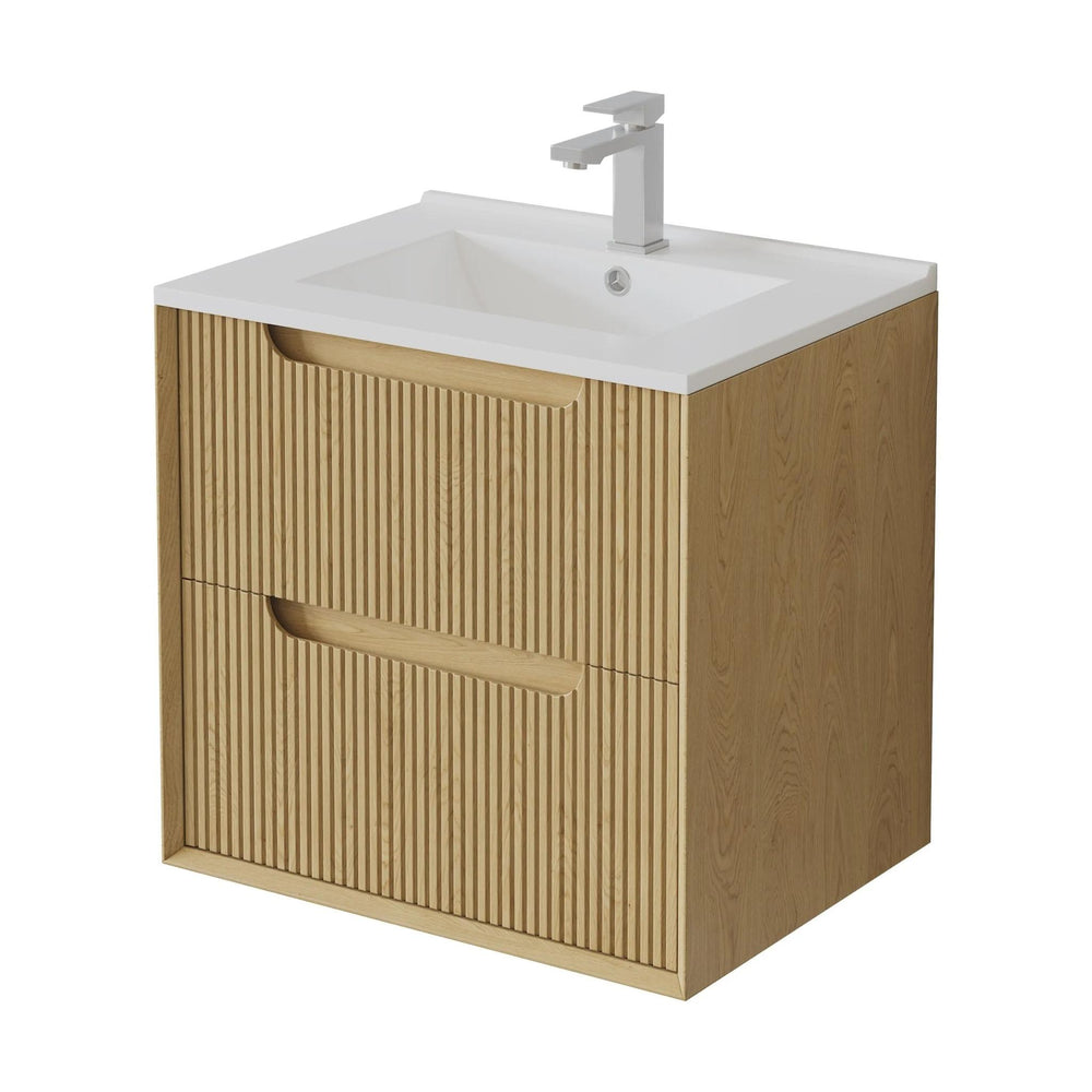 VITO BROOKLYN RED OAK FLUTED 600MM SINGLE BOWL WALL HUNG VANITY