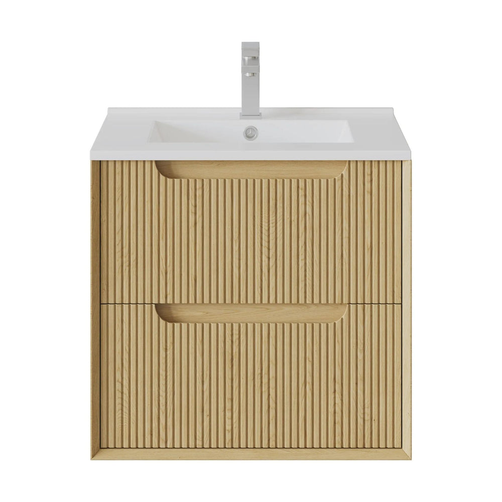 VITO BROOKLYN RED OAK FLUTED 600MM SINGLE BOWL WALL HUNG VANITY