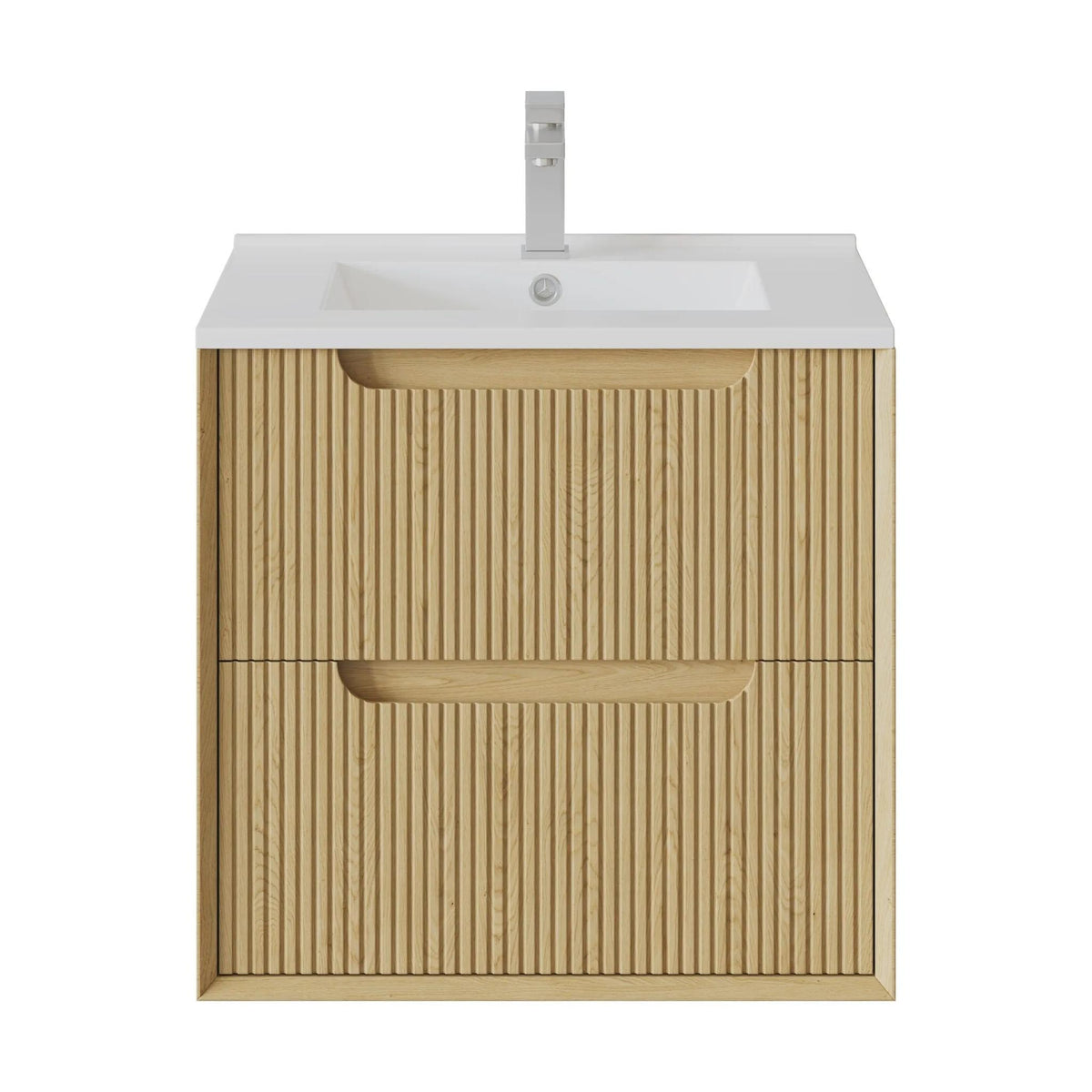 VITO BROOKLYN RED OAK FLUTED 600MM SINGLE BOWL WALL HUNG VANITY