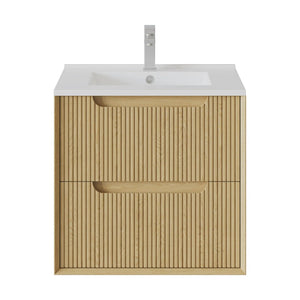 VITO BROOKLYN RED OAK FLUTED 600MM SINGLE BOWL WALL HUNG VANITY