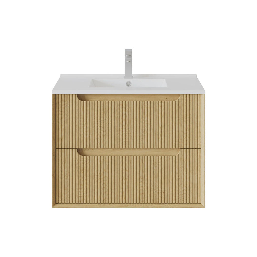 VITO BROOKLYN RED OAK FLUTED 750MM SINGLE BOWL WALL HUNG VANITY