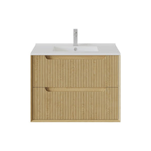 VITO BROOKLYN RED OAK FLUTED 750MM SINGLE BOWL WALL HUNG VANITY
