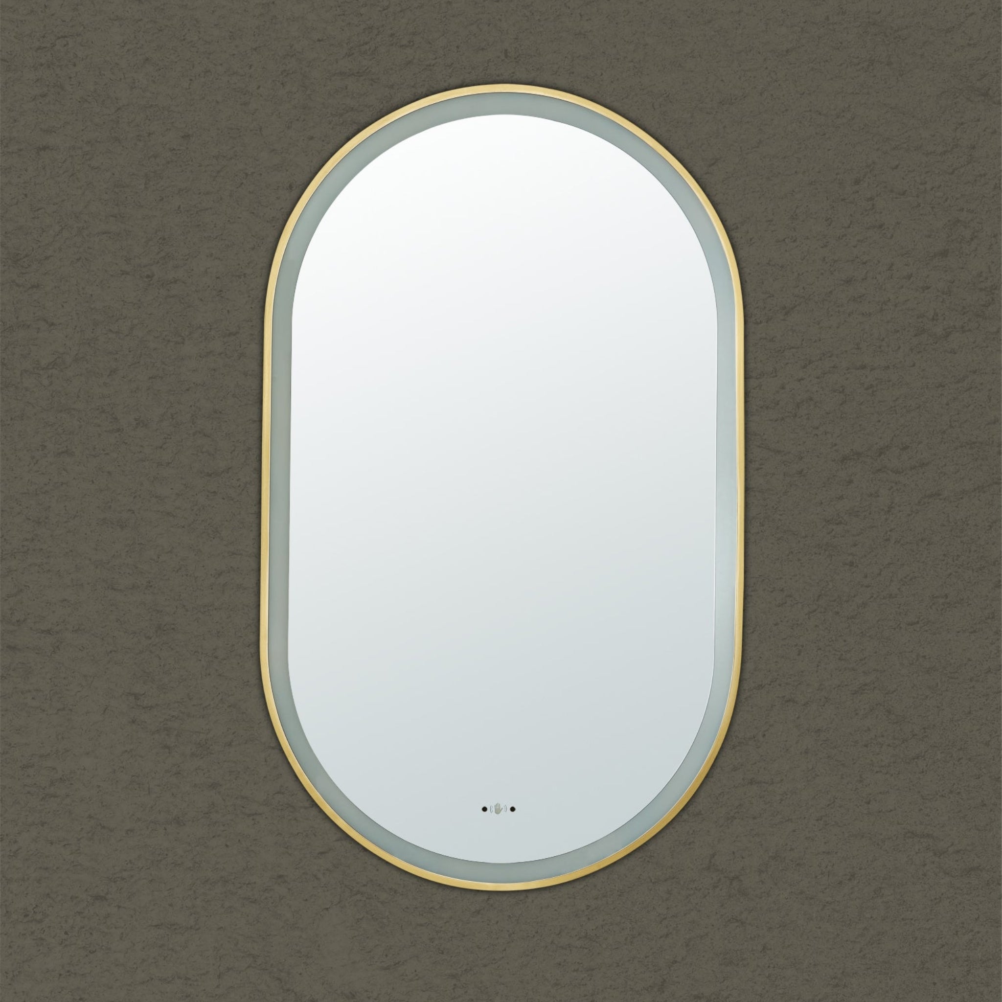 VITO LIRRA OVAL IRON FRAMED LED MIRROR BRUSHED GOLD 450X900MM