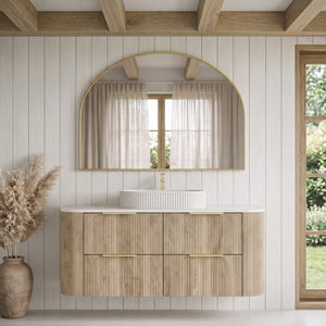 VITO ARDEN-D CLASSIC OAK 1200MM FLUTED CURVED SINGLE BOWL WALL HUNG VANITY