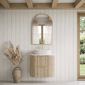 VITO ARDEN-D CLASSIC OAK 600MM FLUTED CURVED SINGLE BOWL WALL HUNG VANITY