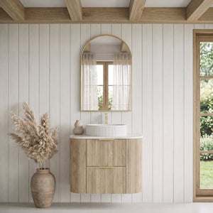 VITO ARDEN-D CLASSIC OAK 750MM FLUTED CURVED SINGLE BOWL WALL HUNG VANITY