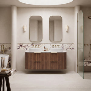 VITO ARDEN-D PRIME OAK 1200MM FLUTED CURVED DOUBLE BOWL WALL HUNG VANITY
