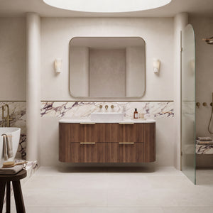 VITO ARDEN-D PRIME OAK 1200MM FLUTED CURVED SINGLE BOWL WALL HUNG VANITY
