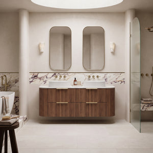 VITO ARDEN-D PRIME OAK 1500MM FLUTED CURVED DOUBLE BOWL WALL HUNG VANITY