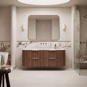 VITO ARDEN-D PRIME OAK 1500MM FLUTED CURVED SINGLE BOWL WALL HUNG VANITY