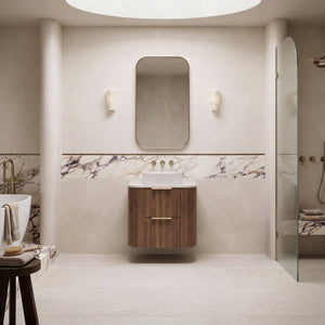VITO ARDEN-D PRIME OAK 600MM FLUTED CURVED SINGLE BOWL WALL HUNG VANITY