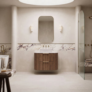 VITO ARDEN-D PRIME OAK 750MM FLUTED CURVED SINGLE BOWL WALL HUNG VANITY