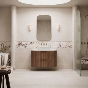VITO ARDEN-D PRIME OAK 900MM FLUTED CURVED SINGLE BOWL WALL HUNG VANITY