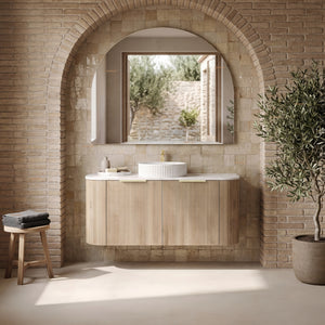 VITO ARDEN-S CLASSIC OAK 1200MM FLUTED CURVED SINGLE BOWL WALL HUNG VANITY