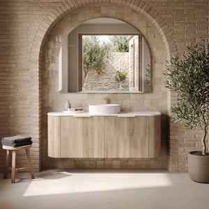 VITO ARDEN-S CLASSIC OAK 1500MM FLUTED CURVED SINGLE BOWL WALL HUNG VANITY