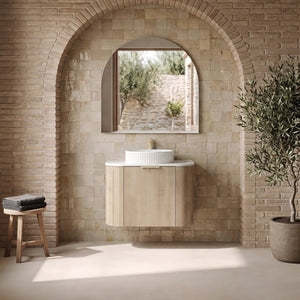 VITO ARDEN-S CLASSIC OAK 750MM FLUTED CURVED SINGLE BOWL WALL HUNG VANITY
