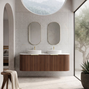VITO ARDEN-S WALNUT 1500MM FLUTED CURVED DOUBLE BOWL WALL HUNG VANITY