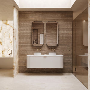 VITO AVANTTI MATTE WHITE 1200MM FLUTED CURVED DOUBLE BOWL WALL HUNG VANITY