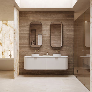 VITO AVANTTI MATTE WHITE 1500MM FLUTED CURVED DOUBLE BOWL WALL HUNG VANITY