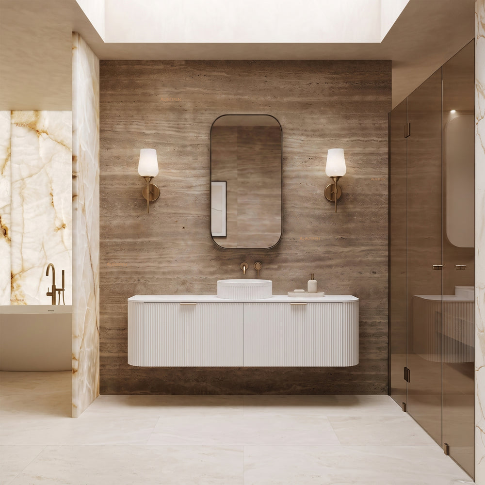 VITO AVANTTI MATTE WHITE 1500MM FLUTED CURVED SINGLE BOWL WALL HUNG VANITY