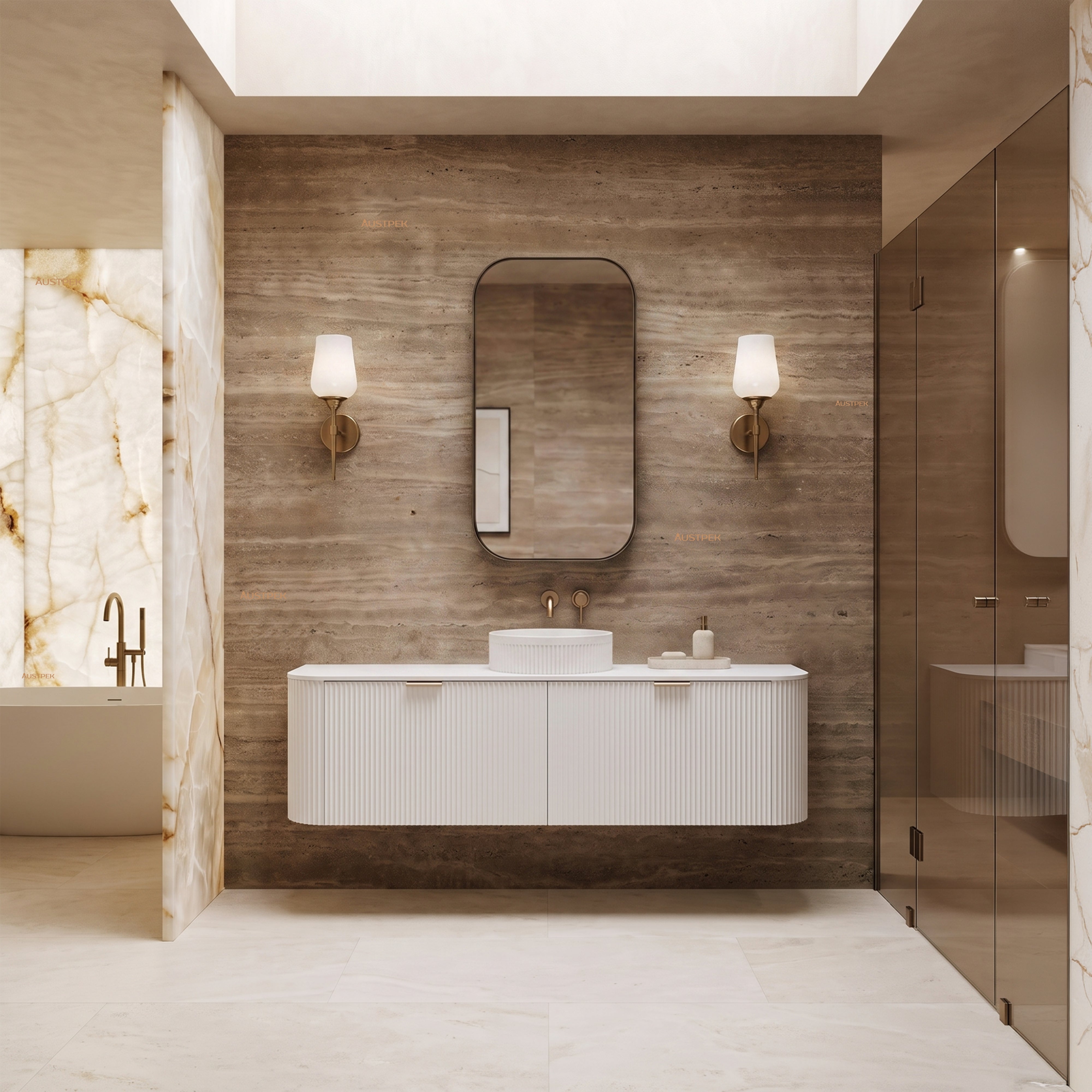 VITO AVANTTI MATTE WHITE 1500MM FLUTED CURVED SINGLE BOWL WALL HUNG VANITY
