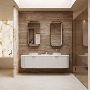 VITO AVANTTI MATTE WHITE 1800MM FLUTED CURVED DOUBLE BOWL WALL HUNG VANITY