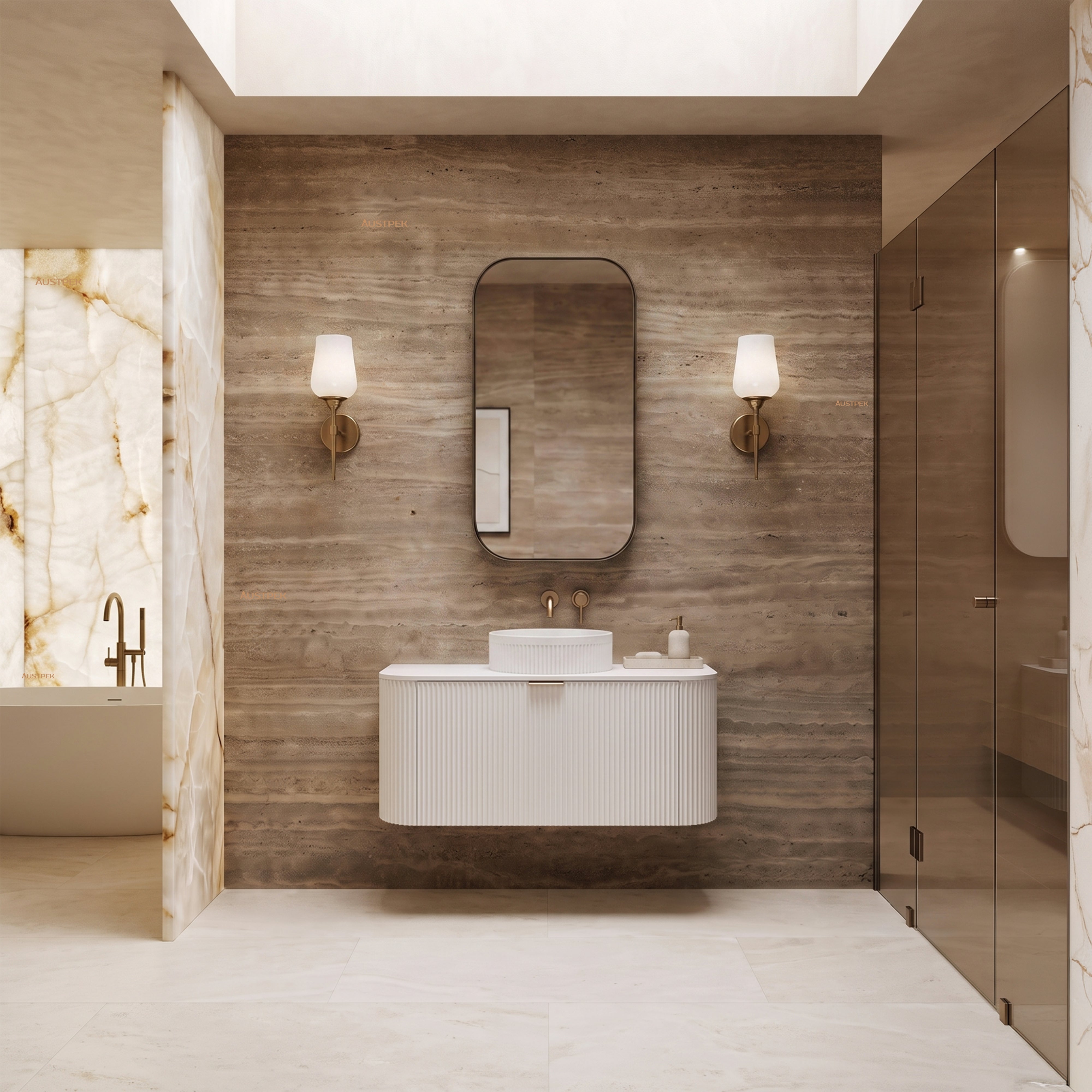 VITO AVANTTI MATTE WHITE 900MM FLUTED CURVED SINGLE BOWL WALL HUNG VANITY