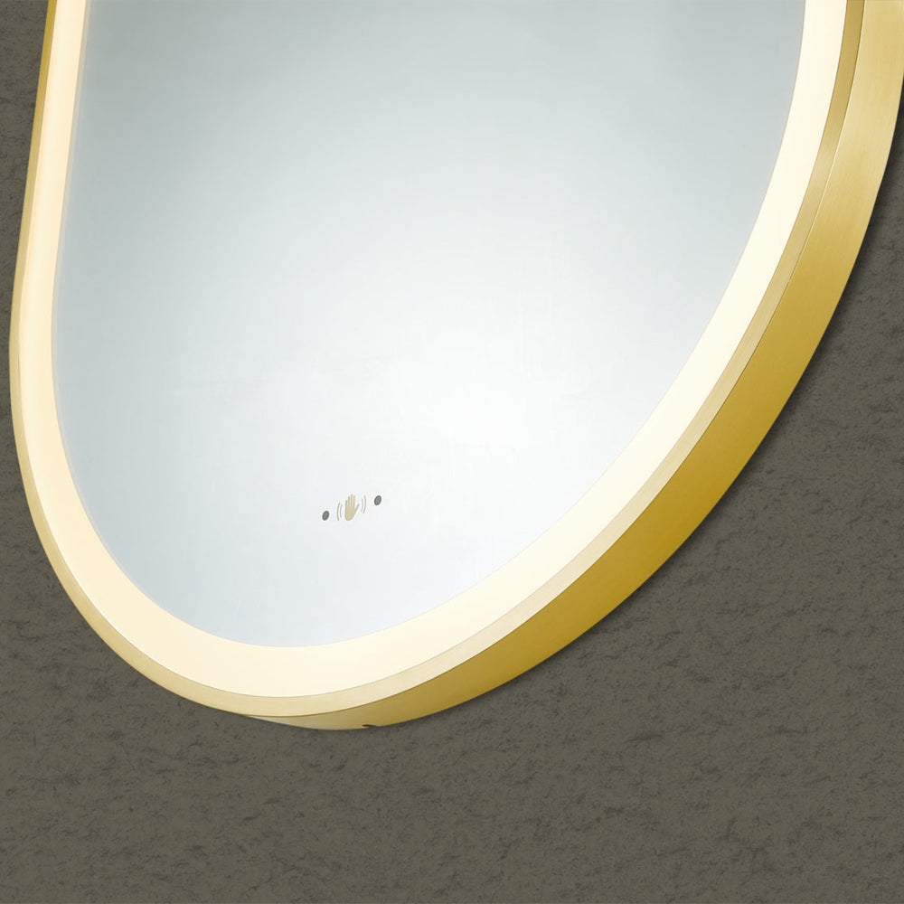 VITO LIRRA OVAL IRON FRAMED LED MIRROR BRUSHED GOLD 600X1000MM