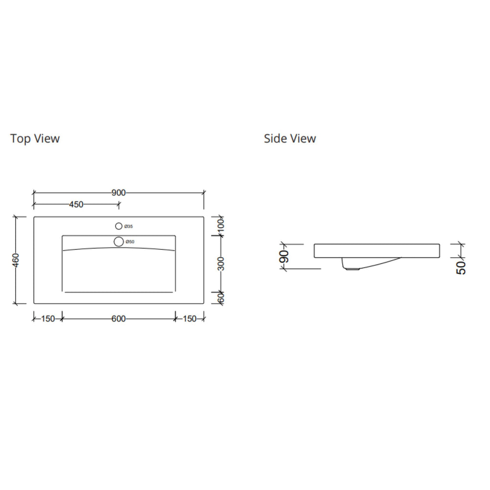 DUROCLASS VOGUE MAJOR GLOSS WHITE SINGLE BOWL UNDERMOUNT VANITY TOP (AVAILABLE IN 900MM AND 1200MM)