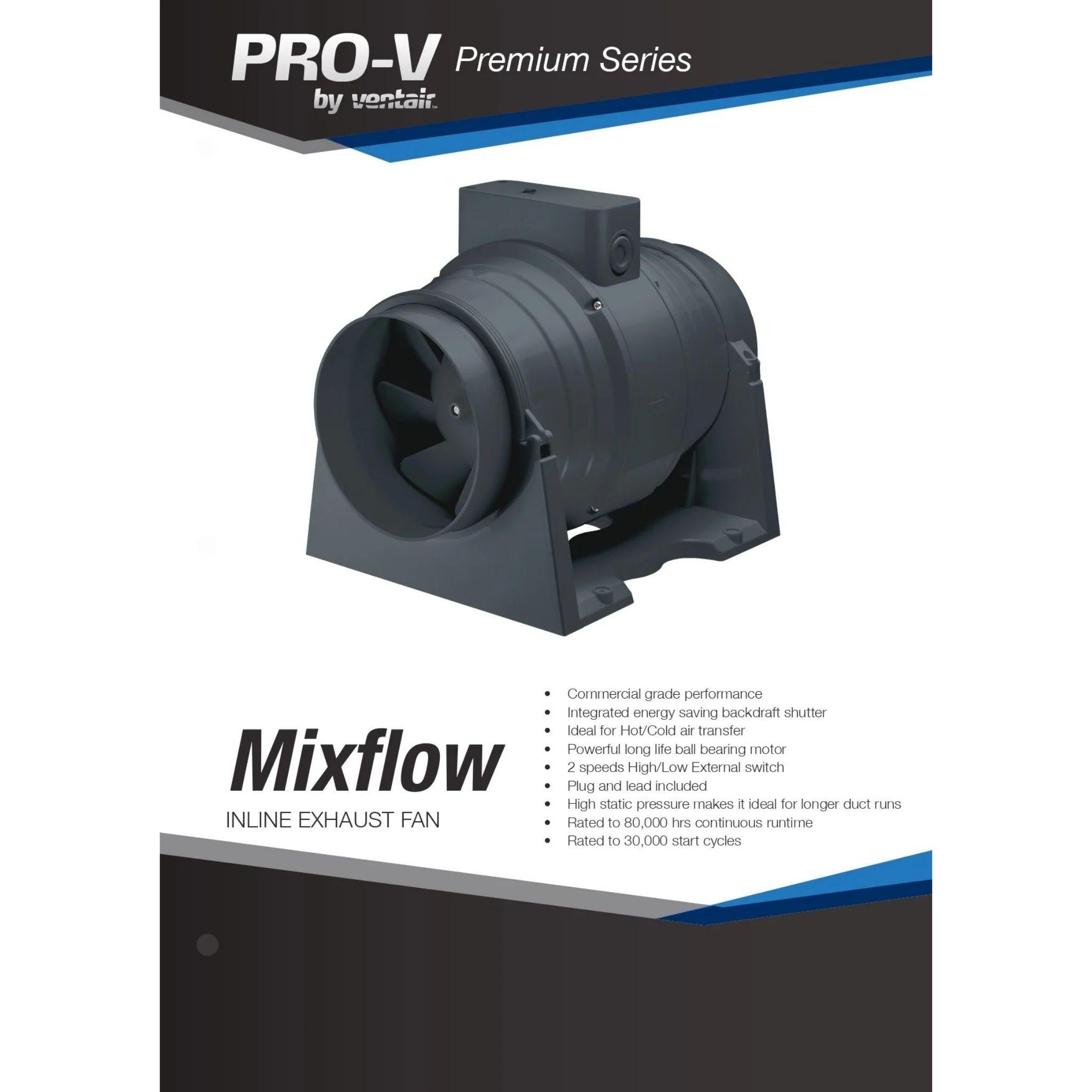 VENTAIR MIXFLOW PREMIUM HIGH POWERED INLINE EXHAUST FAN BLACK (AVAILABLE IN 100MM, 150MM AND 200MM)