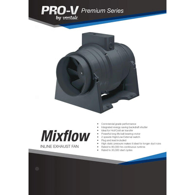 VENTAIR MIXFLOW PREMIUM HIGH POWERED INLINE EXHAUST FAN BLACK (AVAILABLE IN 100MM, 150MM AND 200MM)