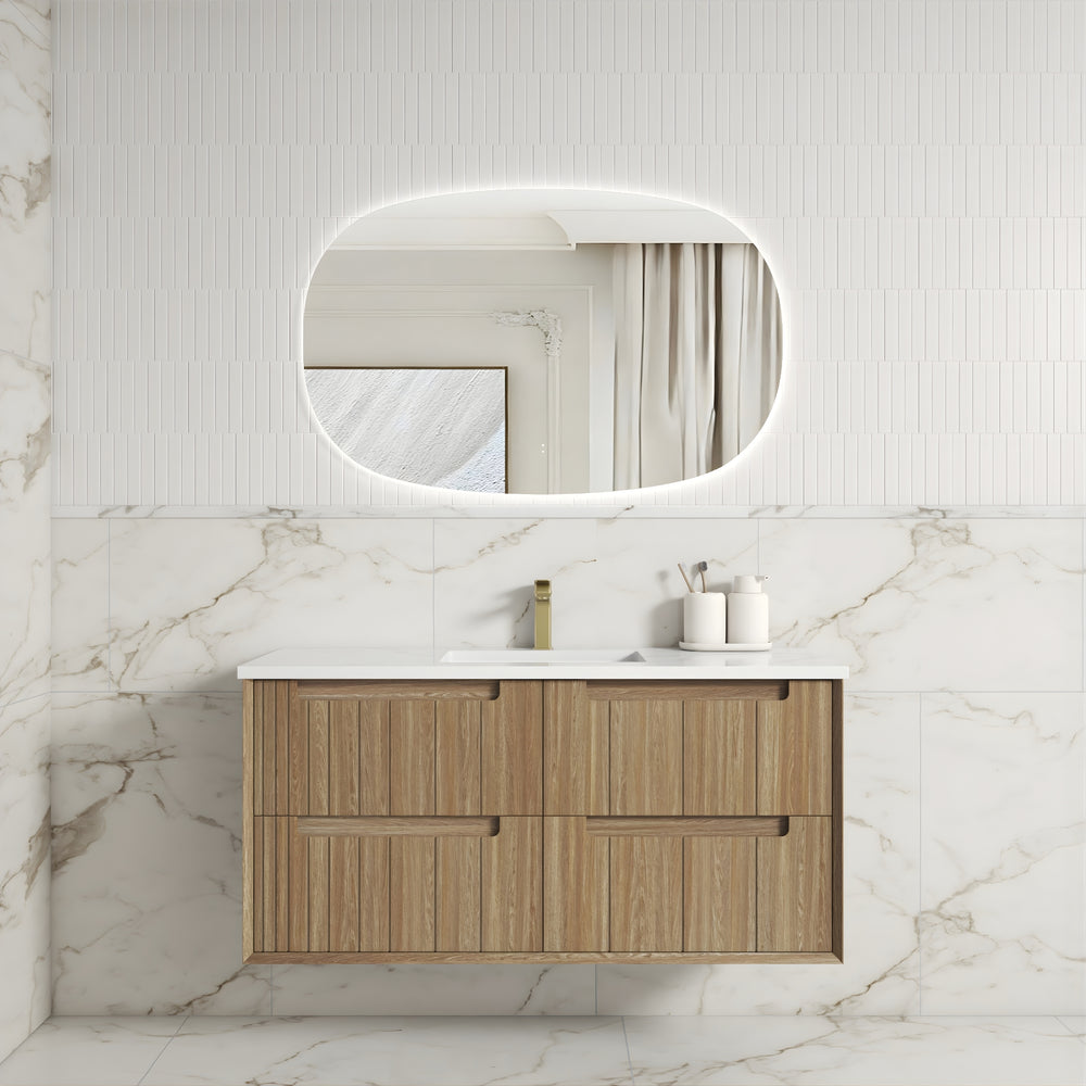 AULIC VOULARI HARVEST OAK 1200MM SINGLE BOWL FRAMED WALL HUNG VANITY