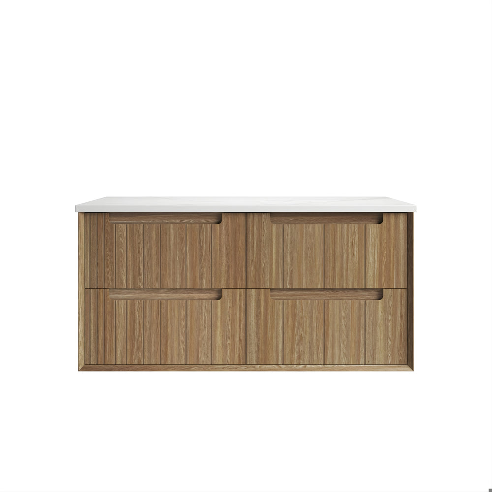 AULIC VOULARI HARVEST OAK 1200MM SINGLE BOWL FRAMED WALL HUNG VANITY