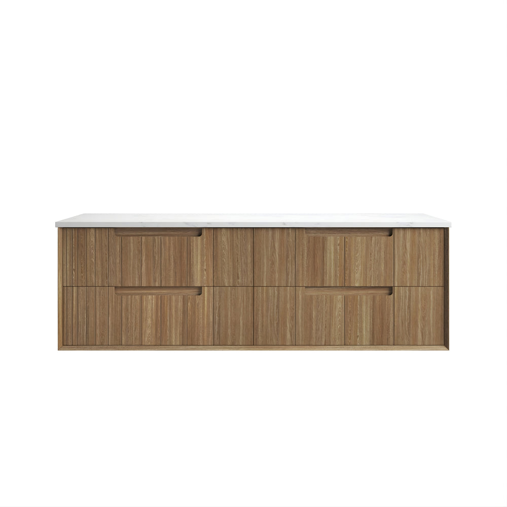 AULIC VOULARI HARVEST OAK 1800MM DOUBLE BOWL FRAMED WALL HUNG VANITY