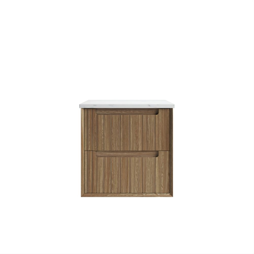 AULIC VOULARI HARVEST OAK 600MM SINGLE BOWL FRAMED WALL HUNG VANITY